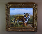 T. Monica, Framed Contemporary Painting, Tiger, Oil on Canvas, Signed Lower Right