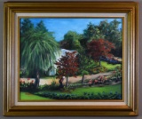 Maria Collins (American, Contemporary) “Azilee's Garden” Oil on Board, Signed Lower Left