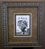 Antique Hand Tinted Etching Print, Cyclamens, Fine Gilt Silver Frame