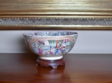 Oriental 10” Diam. Famille Rose Porcelain Bowl w/ Wooden Stand