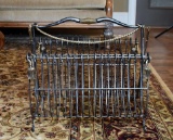 Contemporary Metal with Gilt Brass Trim Campaign Style Magazine Rack