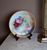 Antique 10.5” Diam. Hand Painted Roses Germany Plate