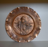 Vintage Cuivre Veritable 13” Diam. Copper Decor Plate, France, Seaman Subject