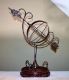 Decorative Metal Arrow through Sphere with Wooden Base