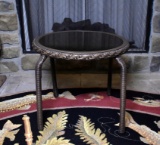 Round Wicker Side Table with Stone Like Finish Glass Top