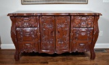 Fabulous Contemporary Carved Mahogany Bombe Dresser Chest