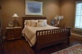 Lovely Carved Cherry Windsor Queen Sleigh Bed w/ Clean Park Place Majesty Mattress & Springs, Linens