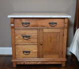 Antique Oak Dry Sink Converted Nightstand with Stone Top