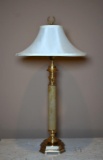 Contemporary Brass & Leather Column Table Lamp