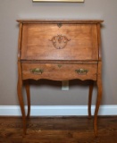 Charming Antique Oak Drop-Front Secretary with Elegant Long Cabriole Legs, One Drawer
