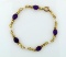 Lovely 14K Yellow Gold, Synthetic Alexandrite and Pearl Bracelet, 7.25”