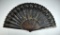 Antique Chinese Hand Painted 14” Black Silk & Lace Hand Fan
