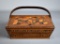 Antique Wooden Box with Basket Handle & Parquetry Inlay