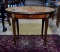 Antique Oval Stone Top, Bookmatched Mahogany Side Table w/ Brass Rail & Ornaments