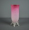 Pretty Antique 9.5” Cranberry Fade Satin Glass Vase w/  Applied Rigaree Foot