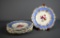 Set of Six 9” Porcelain Plates, Centered Bouquet on White w/ Blue Band, Scalloped Edge