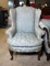 Vintage Blue Quilted Fabric Queen Anne Style Wingback Chair (Lots 536-538 Match)
