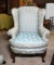Vintage Blue Quilted Fabric Queen Anne Style Wingback Chair (Lots 536-538 Match)