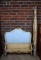 Antique Painted & Upholstered Carved Wood Single Size Bed w/ Rails
