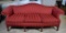 Vintage Red Upholstered Chinese Chippendale Style Camelback Sofa