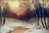 British School, (Late 19th – Early 20th C.) Sunset in Snowy Woods, Oil on Canvas