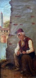 (19th C.) Turkish / Moroccan Man in Fez, Oil on Canvas, Signed Lower Left