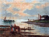 E. Hamlip (Dutch School, 19th C.) Seaside Genre, Oil on Canvas, Signed Lower Left