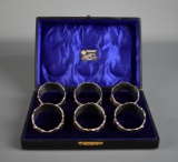 Set of Six F. Hoskin British Sterling Silver Monogrammed Napkin Rings, 120 g