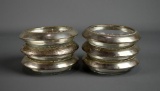 Set of Six Sterling Silver Rimmed Glass Coasters Marked “B-I”