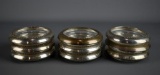 Set of Nine Sterling Silver Rimmed Glass Coasters Marked “B-I”