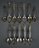 12 World's Fair / Exposition Themed Sterling Silver Souvenir Spoons, 264 g
