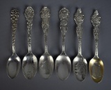Six City of Chicago Sterling Silver Souvenir Spoons, 167 g