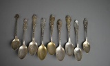 Nine Native American Themed Sterling Silver Souvenir Spoons, 210 g