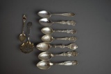 Nine Canada Themed Sterling Silver Souvenir Spoons, 194 g