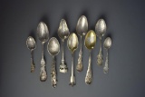 Nine New York Sterling Silver Souvenir Spoons, 192 g