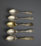 Five Texas Sterling Silver Souvenir Spoons, 100 g