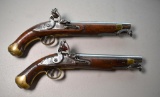 Pair Late 18th-Early 19th C. Tower London – George Rex English Flintlock Matched Military Pistols