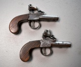 Pair Early 19th C. English or Belgian Boxlock Flintlock Pocket Pistols w/ Screw On Barrels
