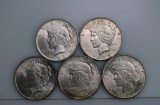 Lot of Five Circulated 1923 Peace Silver Dollars