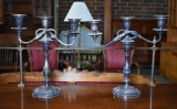 Pair of Vintage Hand Chased Sheffield England Silver Triple Candelabra, 14.5”