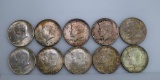 Lot of Ten Circulated 1964 Kennedy Silver Half Dollars