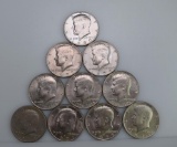 Lot of Ten About Uncirculated 1970s, 1980 Kennedy Half Dollars
