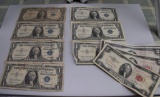 Lot of Seven Circulated $1 Silver Certificates and Four Circulated $2 US Notes