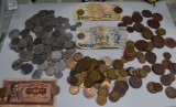 Large Lot of Foreign Coinage and Paper Money
