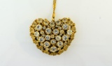 Beautiful Large Rhinestone Studded Heart Pendant on 30” Link Chain