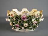 Antique Oval Floral Encrusted Pierced Bowl w/ Handles
