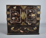 Vintage Hand Painted Black Lacquered Asian Style Six Drawer Jewelry Box