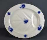Antique 20” L Blue & White Ironstone Meat Platter