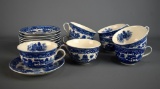 Lot 18 Pieces of Moriyama Blue Willow Teacups & Saucers, Occupied Japan