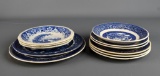 Lot of 11 Pieces of Blue Willow Plates & Saucers